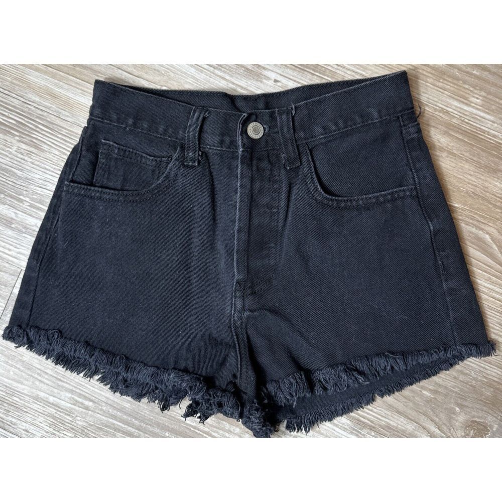 John Galt Women's Black Denim High Waisted Button Fly Cutoff Shorts XS